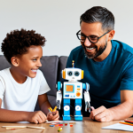 A diverse family, including a mother, father, and two children (approx. 7 and 10 years old), are joyfully collaborating on a DIY educational robot project in a bright, clean living room. They are fully clothed in modest casual attire. The robot is being constructed from various recycled materials like cardboard boxes, plastic bottles, and colorful paper, scattered neatly around. The children are cutting and gluing, while the parents offer gentle guidance. The atmosphere is warm and engaging, showing teamwork and shared creativity. This is a family-friendly scene, safe for work, and appropriate content.
    *   Quality markers: perfect anatomy, correct proportions, natural pose, well-formed hands, proper finger count, natural body proportions, professional studio lighting, high-quality, sharp focus, vibrant colors, detailed textures.